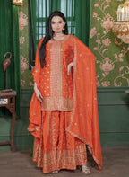 Lehenga Mart Designer Chinon Sharara Suit With Sequence Embroidered Work - Orange | Grocsy