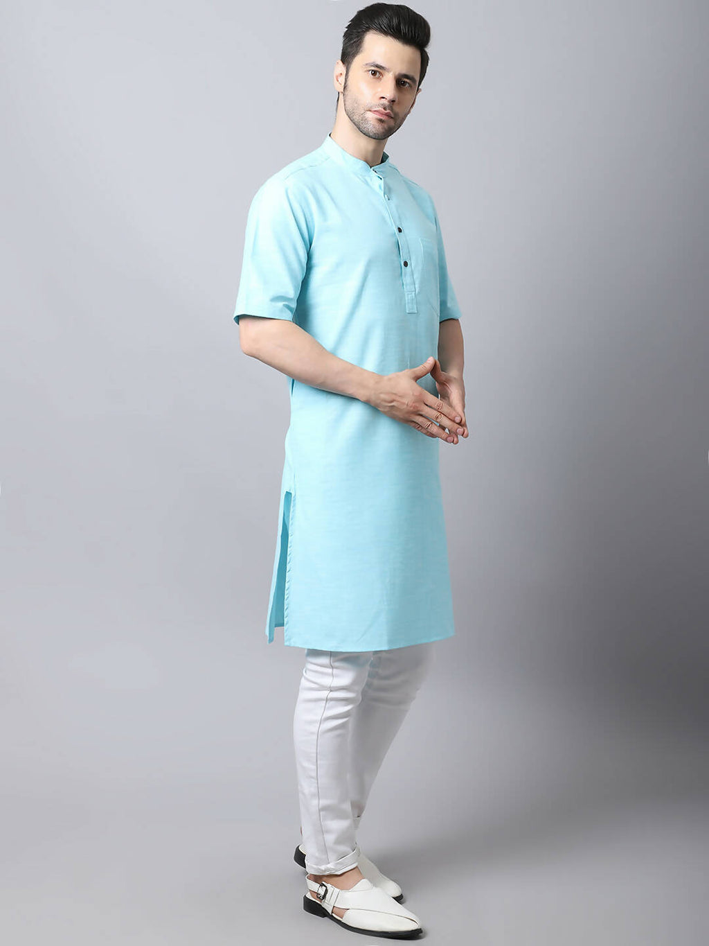 Even Apparels Black Pure Cotton Men's Kurta With Band Collar | Grocsy