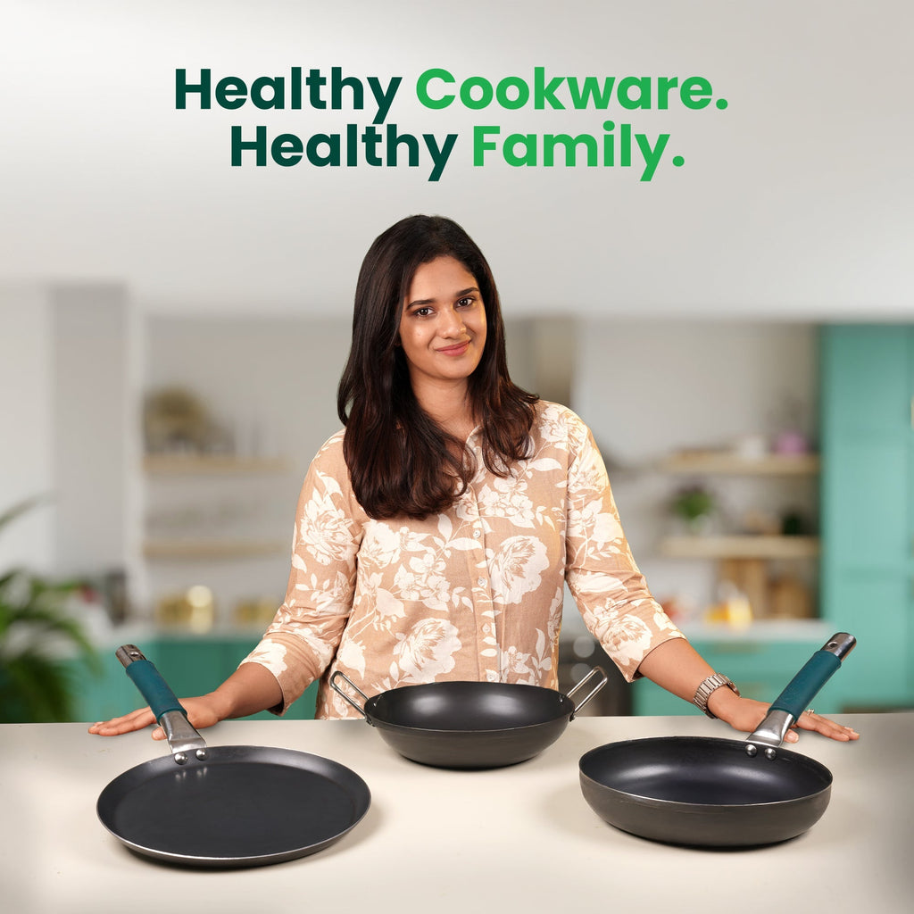The Indus Valley 100% Pure Iron Cookware Set: Kadai+ Tawa+ Fry Pan, Toxin-free Sheet Iron, Pre-seasoned, Induction & Gas, Kitchen Set for Home, Tadka Pan | Grocsy