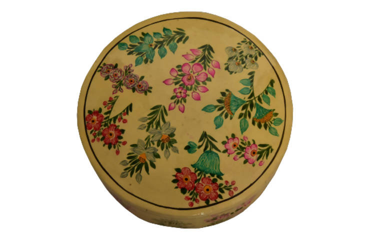 Nizalia Floral Motif Embossed Cream Paper Mache Round Coasters - Limited Time Offer | Grocsy