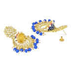 Jewel City Royal Blue and Gold-Plated Kundan Chandbali Earrings – Traditional Indian Jhumka Earrings with Pearls | Grocsy