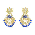 Jewel City Royal Blue and Gold-Plated Kundan Chandbali Earrings – Traditional Indian Jhumka Earrings with Pearls | Grocsy