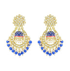 Jewel City Royal Blue and Gold-Plated Kundan Chandbali Earrings – Traditional Indian Jhumka Earrings with Pearls | Grocsy