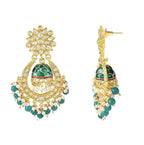 Jewel City Green and Gold-Plated Kundan Chandbali Earrings – Traditional Indian Jhumka Earrings with Pearls | Grocsy