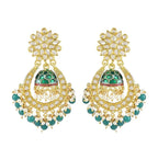 Jewel City Green and Gold-Plated Kundan Chandbali Earrings – Traditional Indian Jhumka Earrings with Pearls | Grocsy