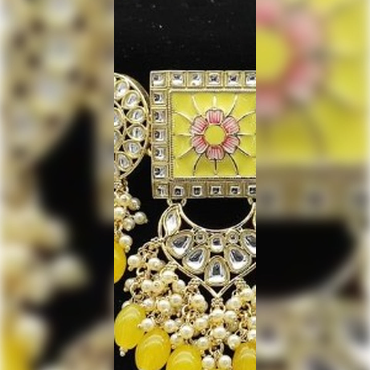 Jewel City Opulent Kundan Meena Yellow Bead Jewelry Set - Exquisite Indian Bridal Accessories | Grocsy