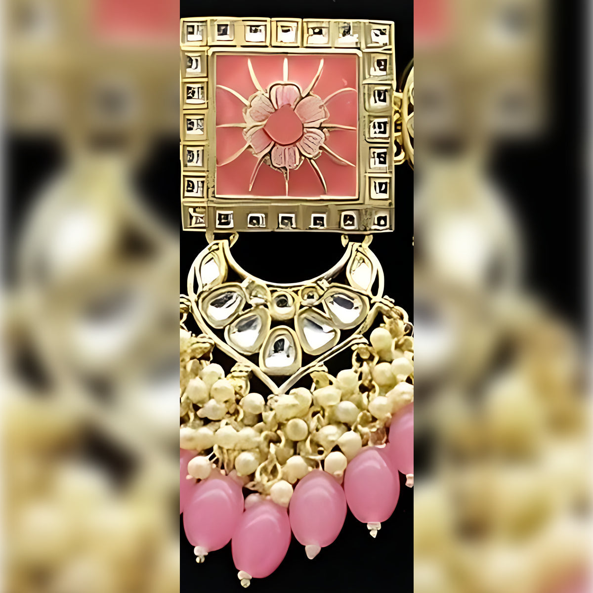 Jewel City Regal Kundan Meena Necklace and Earrings Set with Pink Beads Exquisite Indian Bridal Jewelry Collection | Grocsy
