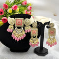 Jewel City Regal Kundan Meena Necklace and Earrings Set with Pink Beads Exquisite Indian Bridal Jewelry Collection | Grocsy
