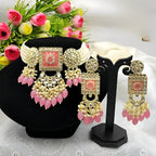 Jewel City Regal Kundan Meena Necklace and Earrings Set with Pink Beads Exquisite Indian Bridal Jewelry Collection | Grocsy