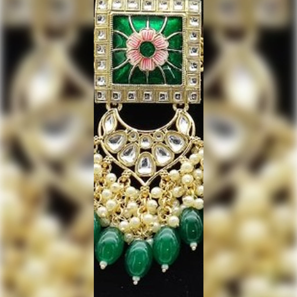 Jewel City Regal Kundan Meena Necklace and Earrings Set with Green Beads - Exquisite Indian Bridal Jewelry Collection | Grocsy