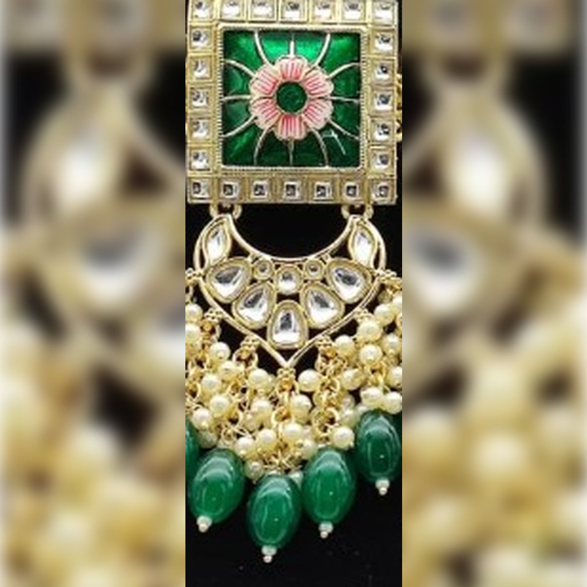 Jewel City Regal Kundan Meena Necklace and Earrings Set with Green Beads - Exquisite Indian Bridal Jewelry Collection | Grocsy