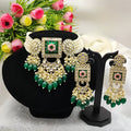 Jewel City Regal Kundan Meena Necklace and Earrings Set with Green Beads - Exquisite Indian Bridal Jewelry Collection | Grocsy