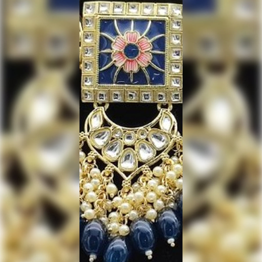 Jewel City Regal Kundan Meena Necklace and Earrings Set with Blue Beads -Exquisite Indian Bridal Jewelry Collection | Grocsy