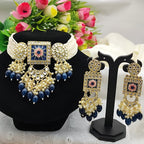 Jewel City Regal Kundan Meena Necklace and Earrings Set with Blue Beads -Exquisite Indian Bridal Jewelry Collection | Grocsy