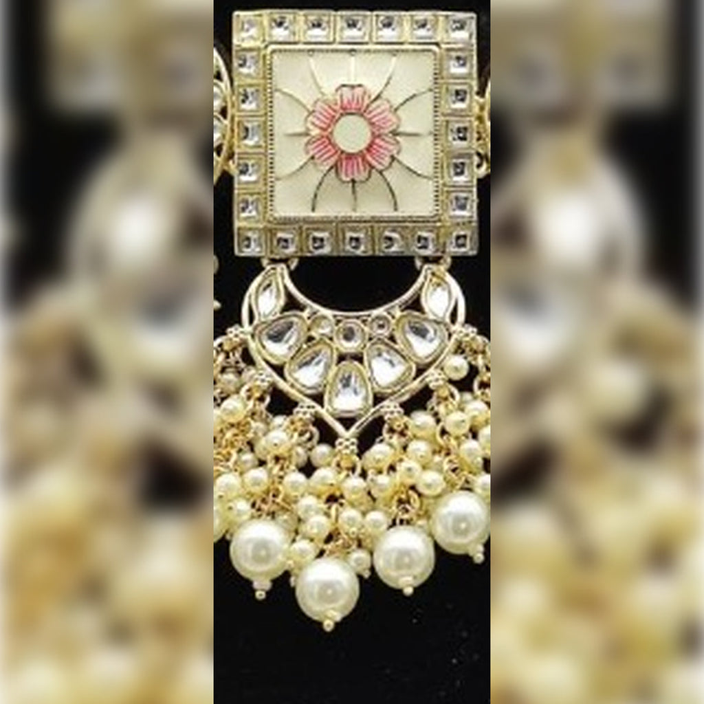 Jewel City Regal Kundan Meena Necklace and Earrings Set with White Beads -Exquisite Indian Bridal Jewelry Collection | Grocsy