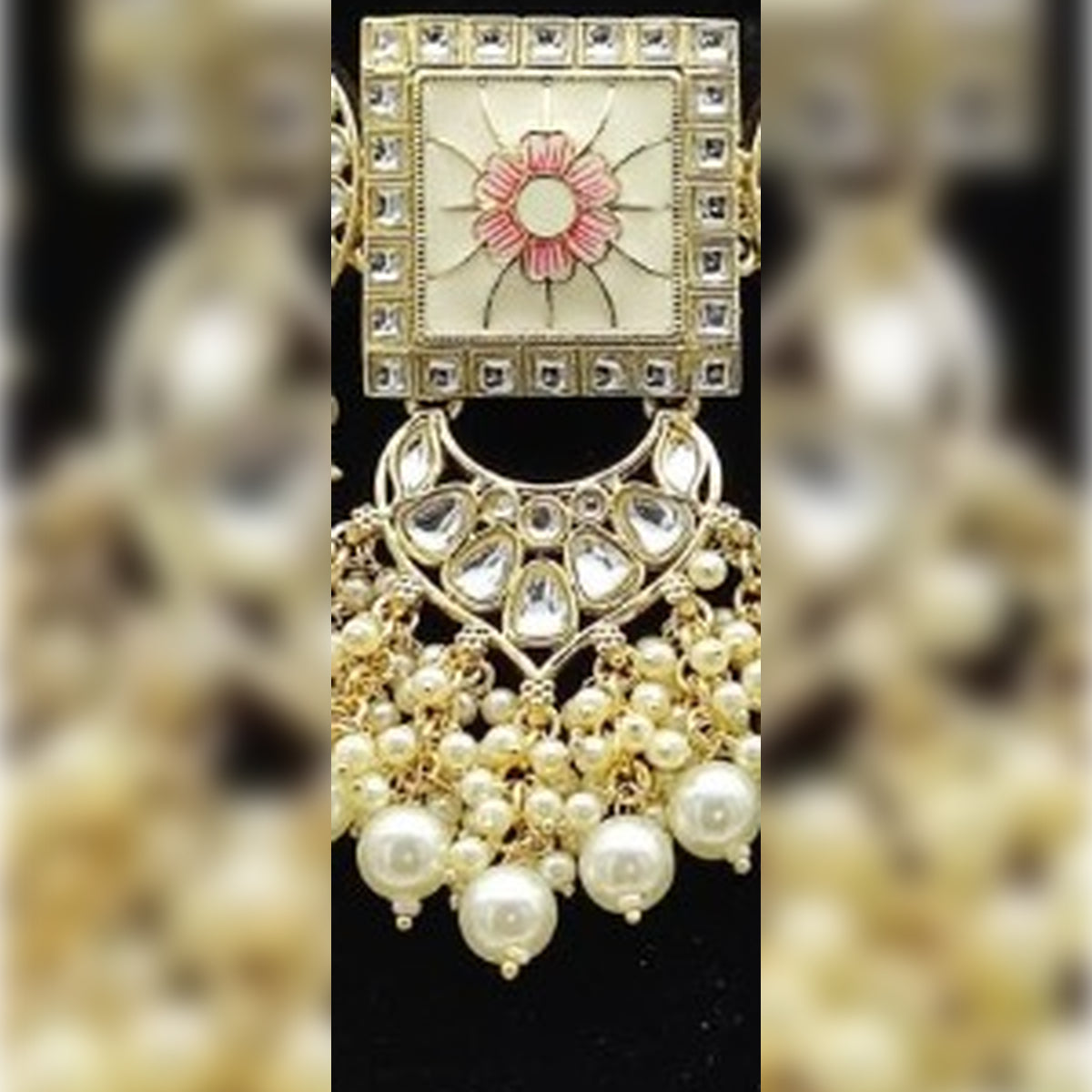 Jewel City Regal Kundan Meena Necklace and Earrings Set with White Beads -Exquisite Indian Bridal Jewelry Collection | Grocsy