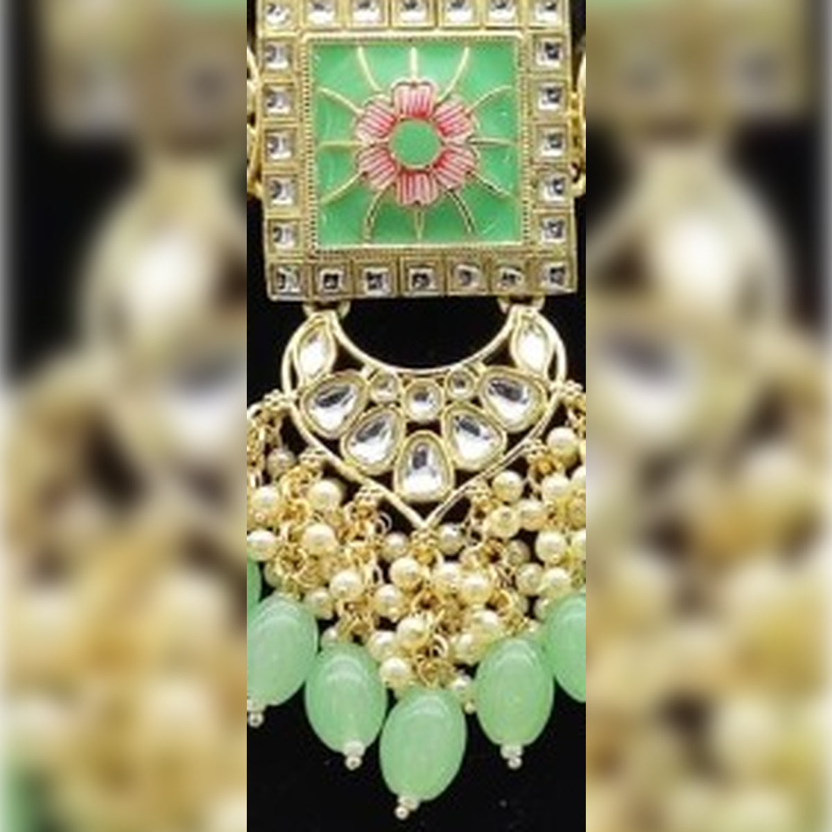 Jewel City Regal Kundan Meena Necklace and Earrings Set with Mint Beads -Exquisite Indian Bridal Jewelry Collection | Grocsy