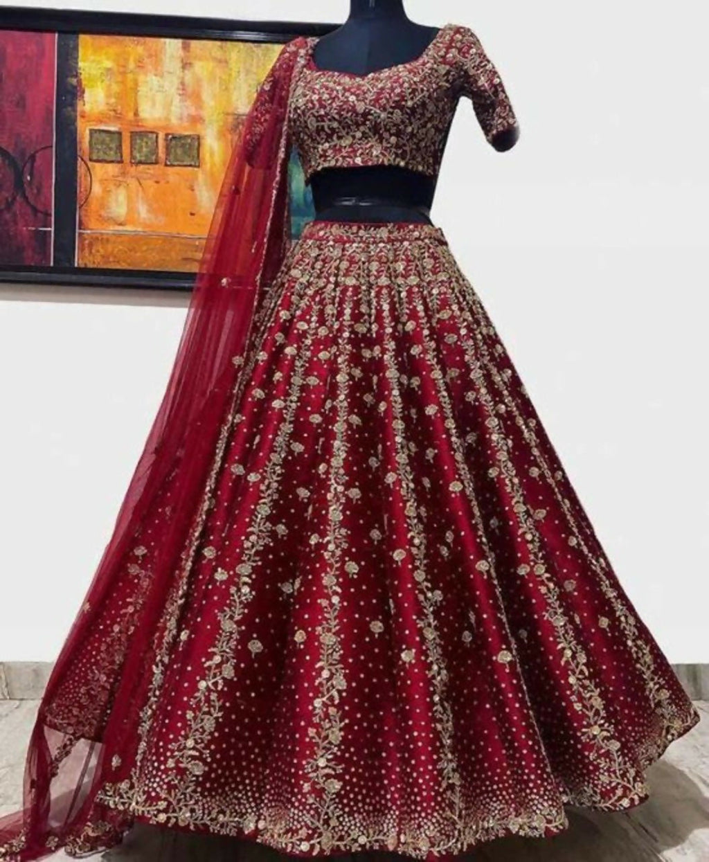 Jyoti Fashion Classy Maroon Silk 3MM Sequins with Thread & Coding Embroidery Lehenga Choli with Dupatta | Grocsy