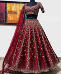 Jyoti Fashion Classy Maroon Silk 3MM Sequins with Thread & Coding Embroidery Lehenga Choli with Dupatta | Grocsy