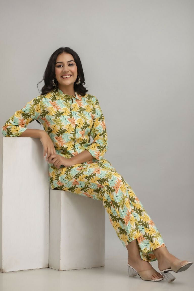 Alvano Women's Floral Printed Cotton Multicolour Co-Ord Set | Grocsy