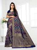 Vedant Vastram Litchi Silk Designer Banarasi Saree - Navy | Grocsy