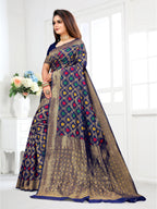 Vedant Vastram Litchi Silk Designer Banarasi Saree - Navy | Grocsy