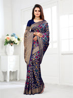 Vedant Vastram Litchi Silk Designer Banarasi Saree - Navy | Grocsy