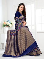 Vedant Vastram Litchi Silk Designer Banarasi Saree - Navy | Grocsy