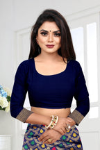 Vedant Vastram Litchi Silk Designer Banarasi Saree - Navy | Grocsy