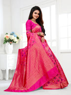 Vedant Vastram Litchi Silk Designer Banarasi Saree - Pink | Grocsy