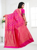 Vedant Vastram Litchi Silk Designer Banarasi Saree - Pink | Grocsy