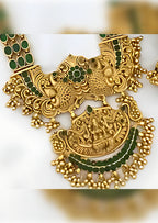 Jewel City Exquisite Antique Gold Temple Jewelry Set with Emerald Accents - South Indian Bridal Collection | Grocsy