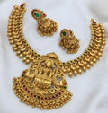 Jewel City Exquisite Gold-Plated Lakshmi Temple Jewelry Set: Necklace and Earrings | Grocsy