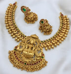 Jewel City Exquisite Gold-Plated Lakshmi Temple Jewelry Set: Necklace and Earrings | Grocsy