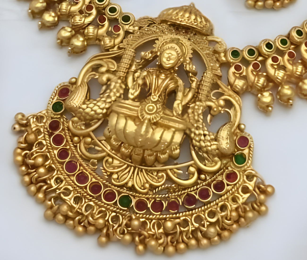 Jewel City Exquisite Gold-Plated Lakshmi Temple Jewelry Set: Necklace and Earrings | Grocsy