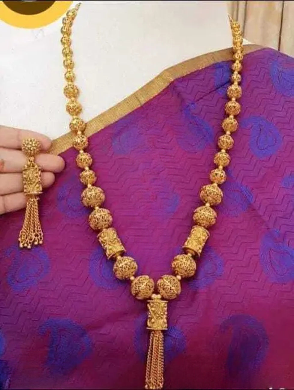 Jewel City Elegant Gold Beaded Tassel Necklace - Traditional Indian Long Chain Jewelry | Grocsy