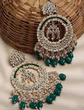Jewel City Luxury Kundan Pearl Chandbali Earrings with Green Drops Traditional Wedding Statement Earrings | Grocsy