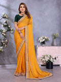 Vedant Vastram Georgette Embroidered & Sequin work Bollywood Fancy Saree - Mustard | Grocsy