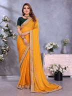 Vedant Vastram Georgette Embroidered & Sequin work Bollywood Fancy Saree - Mustard | Grocsy