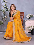 Vedant Vastram Georgette Embroidered & Sequin work Bollywood Fancy Saree - Mustard | Grocsy