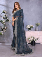 Vedant Vastram Georgette Embroidered & Sequin work Bollywood Fancy Saree - Navy Blue | Grocsy