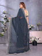 Vedant Vastram Georgette Embroidered & Sequin work Bollywood Fancy Saree - Navy Blue | Grocsy