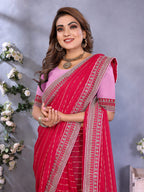 Vedant Vastram Georgette Embroidered & Sequin work Bollywood Fancy Saree - Pink | Grocsy