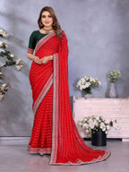 Vedant Vastram Georgette Embroidered & Sequin work Bollywood Fancy Saree - Red | Grocsy