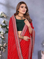 Vedant Vastram Georgette Embroidered & Sequin work Bollywood Fancy Saree - Red | Grocsy
