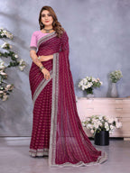 Vedant Vastram Georgette Embroidered & Sequin work Bollywood Fancy Saree - Wine | Grocsy