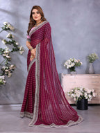 Vedant Vastram Georgette Embroidered & Sequin work Bollywood Fancy Saree - Wine | Grocsy