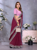 Vedant Vastram Georgette Embroidered & Sequin work Bollywood Fancy Saree - Wine | Grocsy