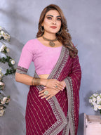 Vedant Vastram Georgette Embroidered & Sequin work Bollywood Fancy Saree - Wine | Grocsy