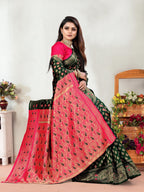 Vedant Vastram Litchi Silk Designer Banarasi Saree - Green | Grocsy